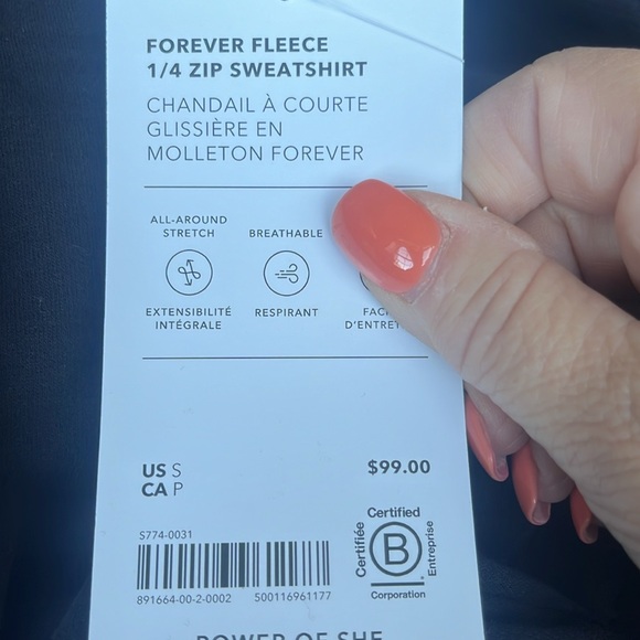 NWT-Athleta Black Forever Fleece 1/4 Zip Sweatshirt, Small - Picture 7 of 7